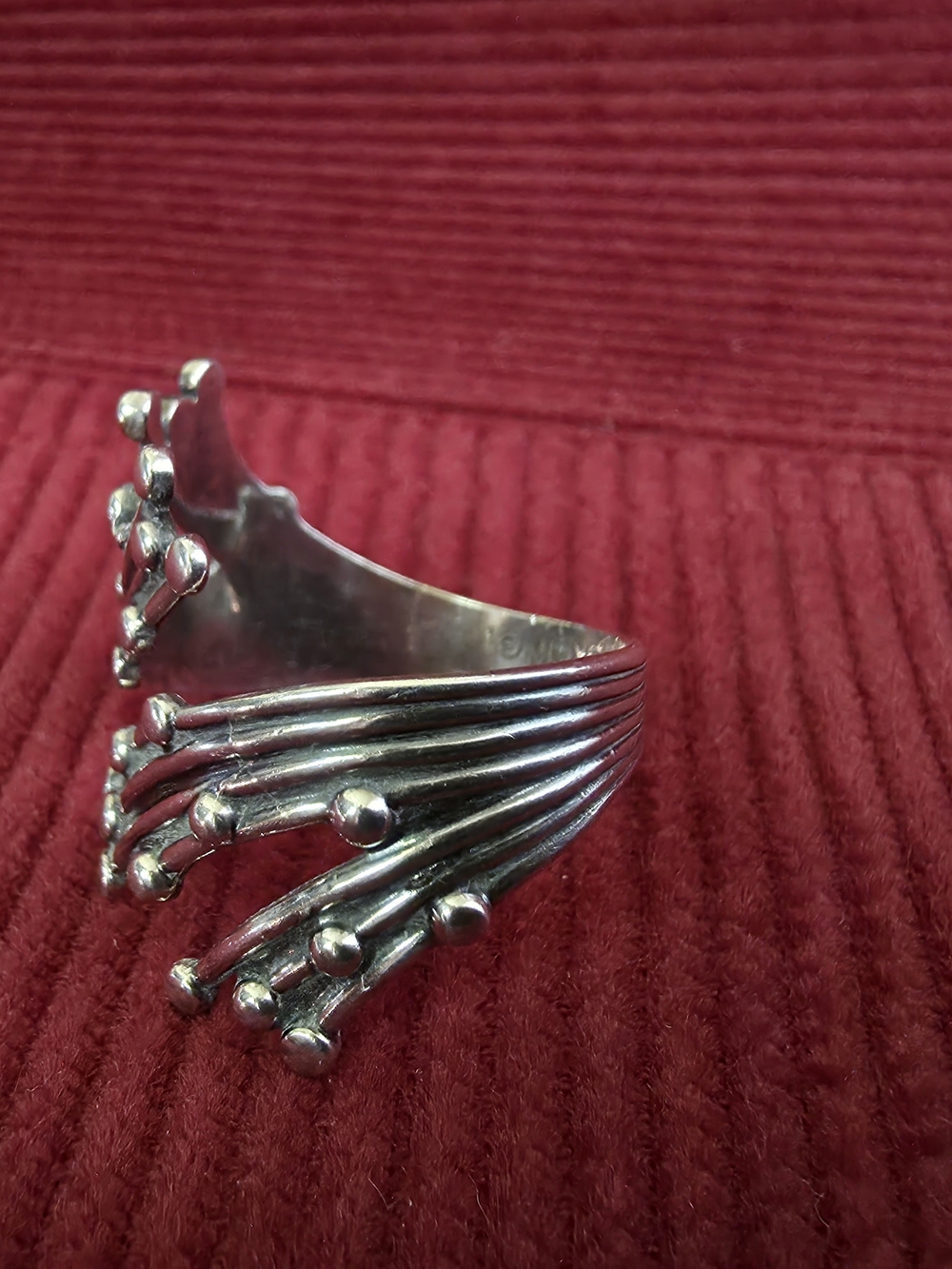 VTG Sterling Silver Abstract Modern Textured Bypass Ring - Marked BEAU 925 - Picture 4 of 8